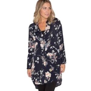 Tolani Navy Floral Embroidered Tunic Top Sz Small Beach Cover Dress